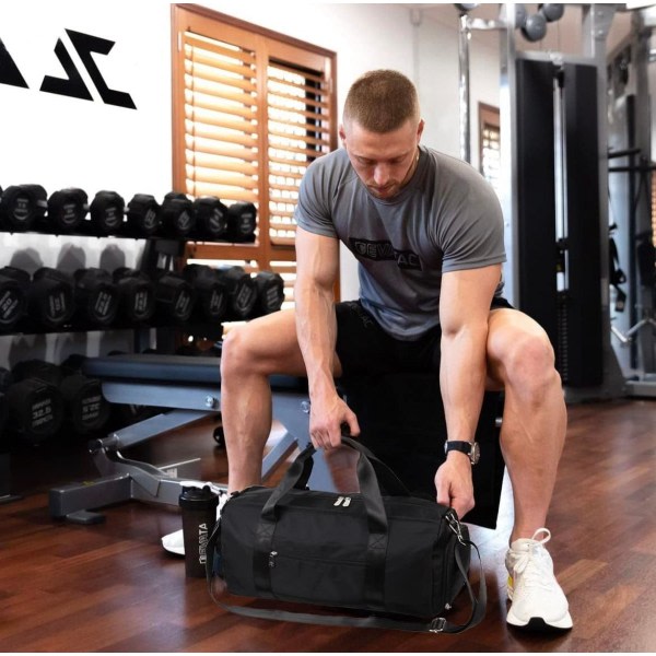 Gym bag for kvinner og menn, Liten sportsbag med våtpose og skofag, Reise duffel bag, Weekender