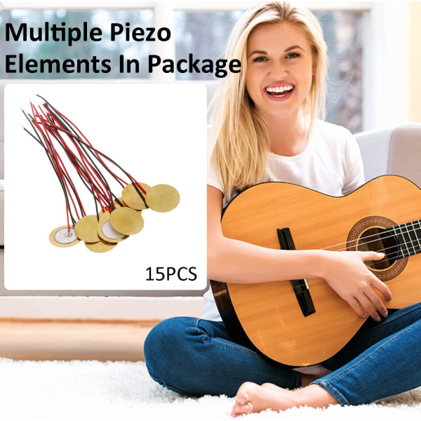15PCS Elements Buzzer, 27mm Piezo Element, Akustisk Pickup Piezo Disc Element Sensor Piezo Discs Piezo Discs med Akustisk Pickup
