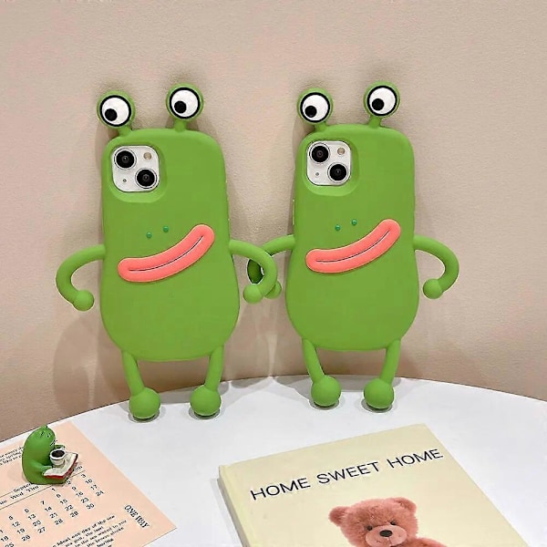 For iPhone Søt 3D tegneserie vridd munn frosk formet telefondeksel for iPhone 14 13 12 Pro Max myk silikon anti-fall TPU-deksel green For iphone 13Pro MAX
