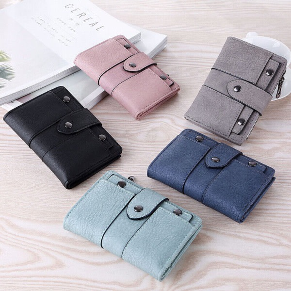 Fashion Fällbar Liten Plånbok Dam Läder Kortfodral Plånbok Blue