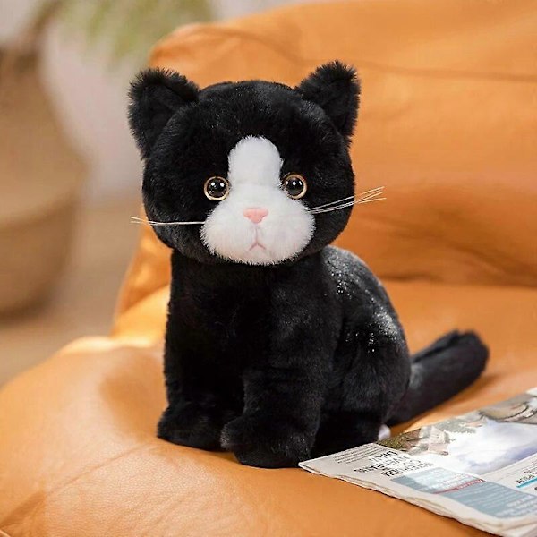 Simulerad Plysch Cartoon Katter Sittande Söta Djurleksak Grå Gul Svart Vit Färger Kattunge Docka Pojkar Flickor Present black white 26cm