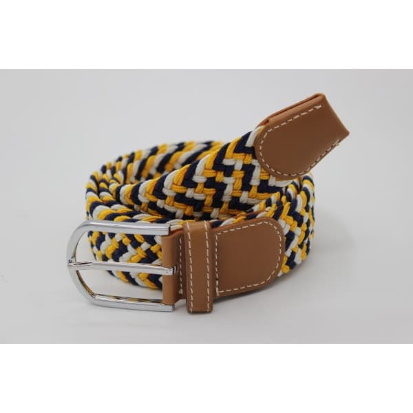 41 * 1,3 tum Unisex Elastisk Flätad Stretch Bälte Casual Herr Dam Midjebälte med PU Läder Spänne yellow blue white
