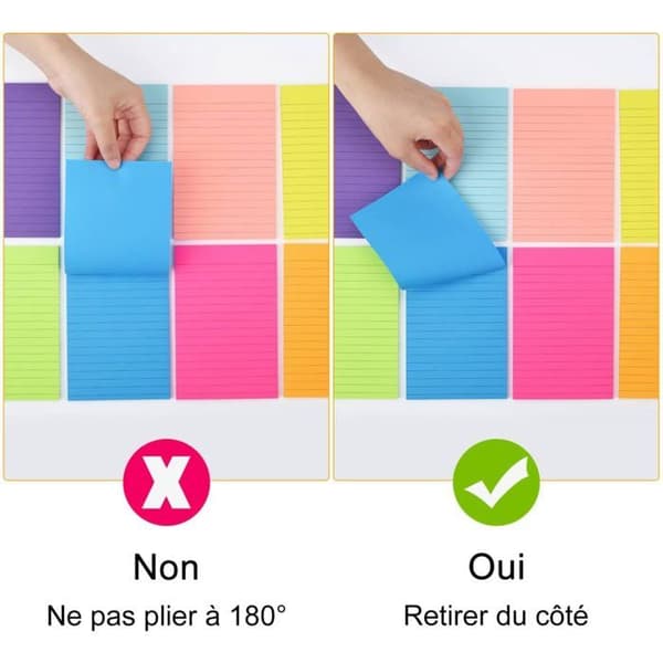 Selvklæbende noteblokke, 8 farver, 100 x 150 mm, 8 blokke à 40 sider hver, selvklæbende ark egnet