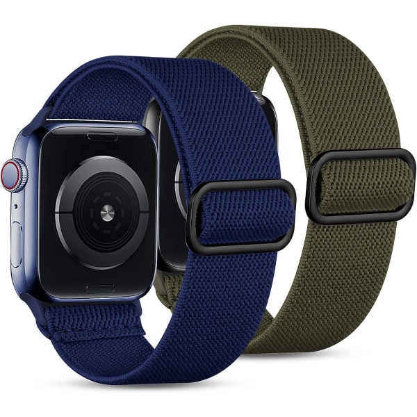 Pakkaus 2 hihna, joka on yhteensopiva Apple Watch 45mm/44mm/42mm, Nylon Sport Elastic Replacement Solo Loop -kellon kanssa iWatch SE Ultra Series 8, vihreä/sininen