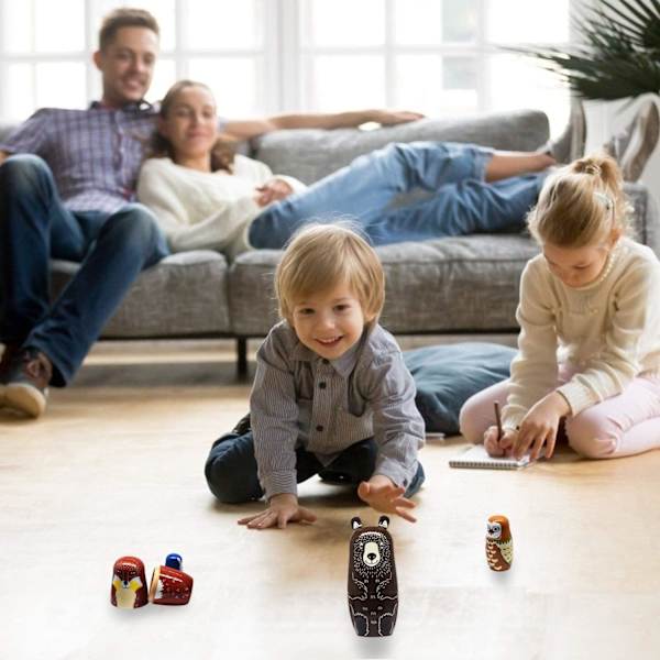 Ryska Nesting Dolls - Trädockor i björnform, handgjorda, söta tecknade djurmotiv, 5-pack