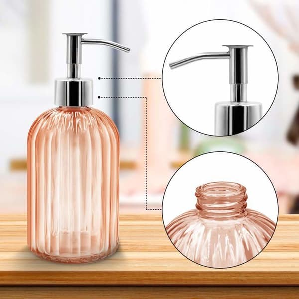 Glas sæbedispenserflaske med pumpe, 14oz genopfyldelig flydende dispenser til badeværelset, orange farve