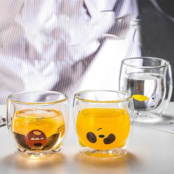 Sød Kaffekrus Tekop Mælkekop Dobbeltlags Glas Bjørn Ælling Tegneserie, 100% NY Multicolor Duckling