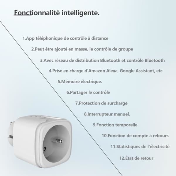 Prise Smart WiFi-plugg + Bluetooth 16A 3520W kompatibel med Alexa, Google Home stemmestyring