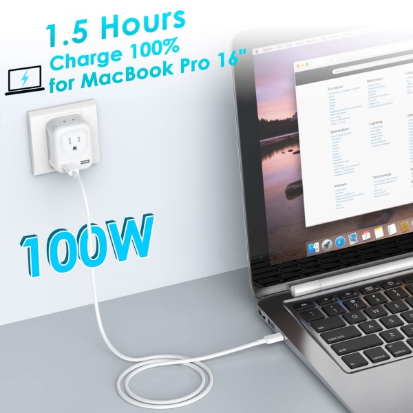 1M USB-C-opladningskabel til iPhone/Samsung (USB-C til USB-C)