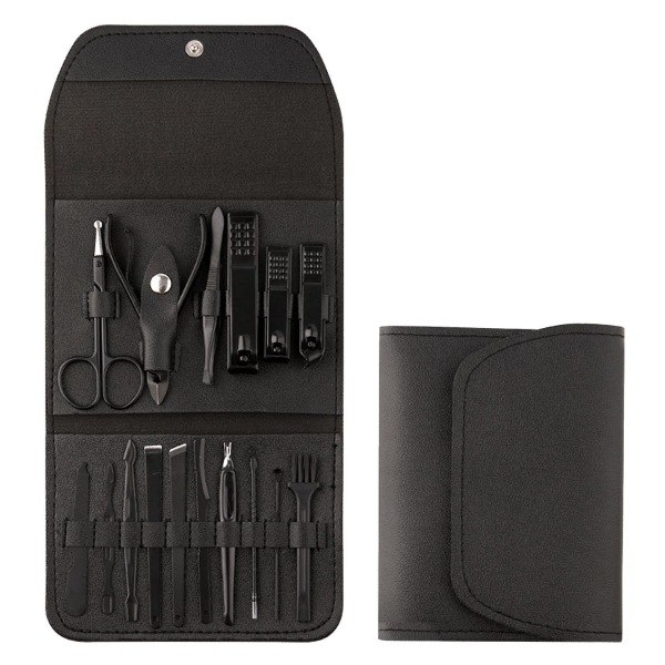 Resväska Manikyr Nagelsax Pedikyr Kit 16 i 1 Manikyrset Nagelsaxar Skötselset med Läder Resväska