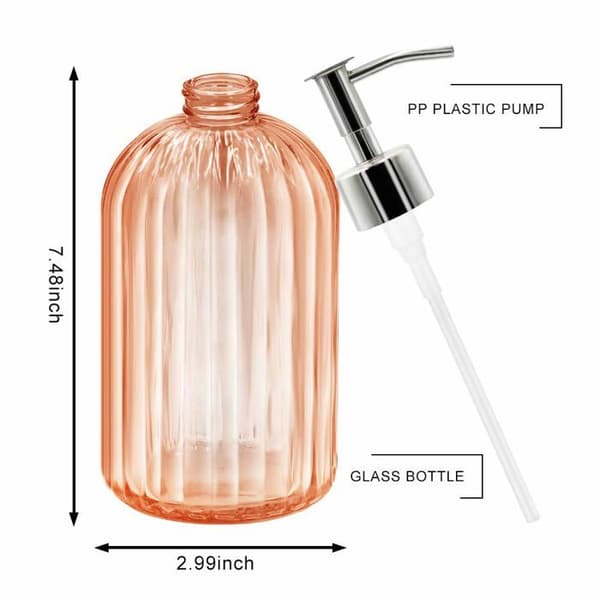 Glas sæbedispenserflaske med pumpe, 14oz genopfyldelig flydende dispenser til badeværelset, orange farve
