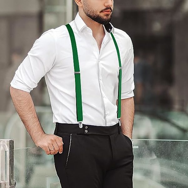Hängslen för Män med 4 Klämmor X-Form, Justerbara Elastiska Hängslen för Män Byxor, Hängslen för Män Bröllop Business Casual (Grön)