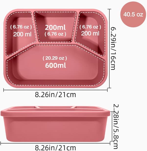 Madkasse med 4 rum og låg, lækagesikker Bento-stil madopbevaring til snacks