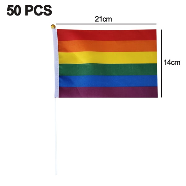 50 stk. Regnbue Pride Flag Lille Mini Flag Håndholdt Flagstang