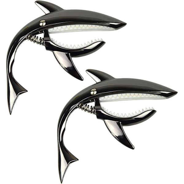 2 x capo shark capo lavet af zinklegering til akustiske og elektriske guitarer, ukulele 6 + 12 strenge med godt greb, uden båndbuzz og holdbar (sort)