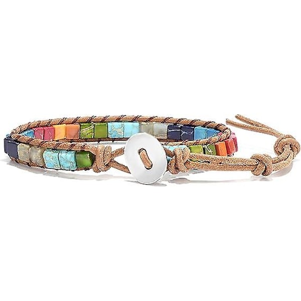 Chakraarmband för kvinnor med äkta stenar Läderlindat helande pärlarmband Kvinnor Män Boho Vänskapsmycken