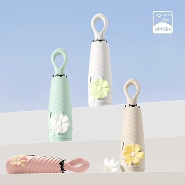 Mini-aurinkovarjo renkaalla, pinnoitettu kangas, kompakti taittuva varjo käsilaukkuun/kevyt pieni kannettava reppu/sade aurinko vihreä