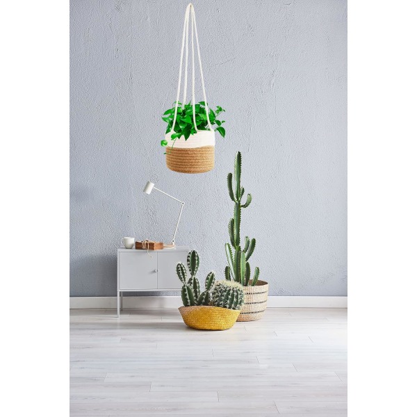 Vägghängande Blomkruka i Bomullsrep, 71 cm, Växtkorg för Tak, Inomhus/Utomhus, Blomkrukeförvaring, Hängare