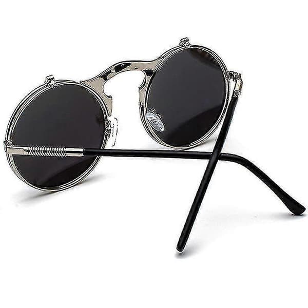 Menn Unisex Solbriller Flip Up Linse Runde Briller Silver Frame Green Lenses