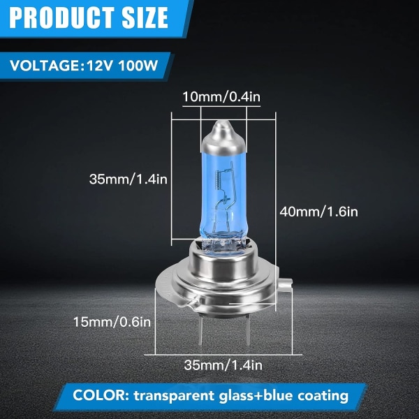 4 st H7 strålkastarlampor, 12V/100W Xenon Gas Halogen strålkastare, Ljus H7 strålkastarlampa för helljus eller halvljusbelysning i bilstrålkastare