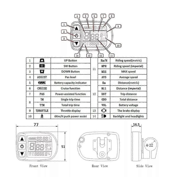 E-cykel KT LCD5 Display Kontrollpanel För 24/36/48V Elektrisk Cykelmotor Ny