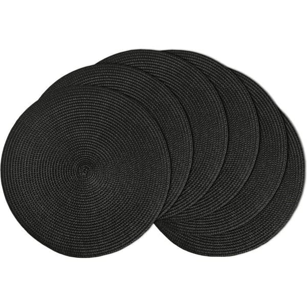 Dekkebrikker, sett med 6, runde, 38 cm i diameter, vaskbare, laget av varmebestandig plast, svart.