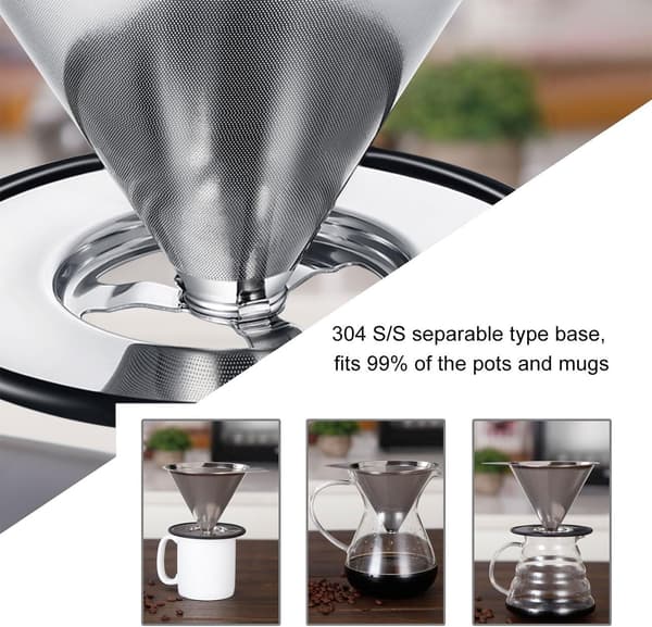 Kaffefilter 1-4 kopper, håndbrygget kaffekannefilterkopp i rustfritt stål, dryppfilter, papirfritt filter