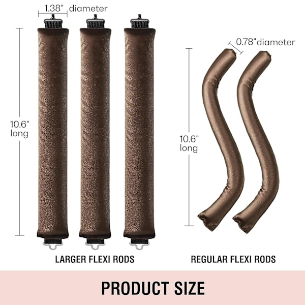 3 st Heatless Hårcurlers, Mjuka Sammets Tjocka Flexi-stavar Med Haken, Värmefri Hårcurlers Curlingstav Att Sova I, Övernattning Värmefria Lockar För Blowout L Brown