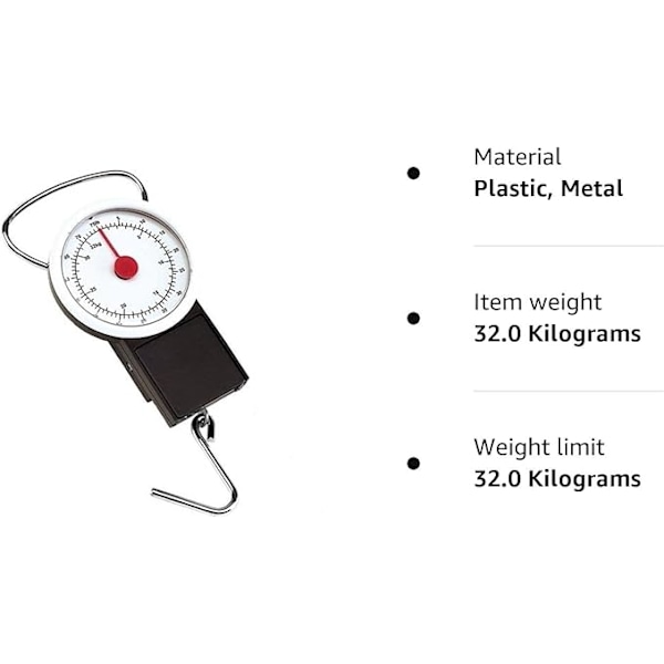 Matkalaukkujen ja matkatavaroiden punnitukseen tarkoitettu matkalaukkuvaa'aka. 32 kg:n kapasiteetti.