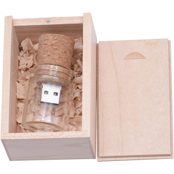 Flydende flaske USB3.0 Flash Drive Memory Stick Transparent USB Stick med trækasse Forretningsgaver til computere, bilstereo osv. (64 GB)