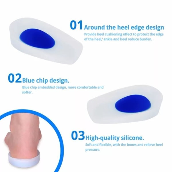 2-pak hælindlæg - Silikone skoindlæg - Gennemsigtig Blå
