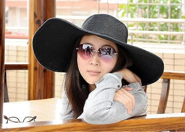 Dam Bredbrättad Derby Solhatt Floppy Strandhatt UV-skydd Black