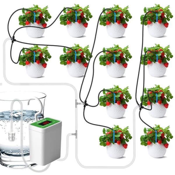 Automatisk drypvandingssæt, 12-pak automatisk vandingssystem til indendørs planter, LED-display og system