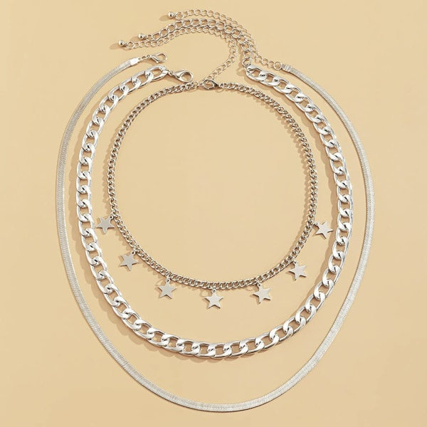 Punk Multilayer Halskæde Stjerne Slange Knogle Link Multilayer Choker Halskæde Lag Papirclips Halskæde Kæde Smykker silver B