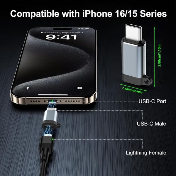3-pack Lightning hona till USB-C-adapter, 36W snabbladdning och datasynkronisering för iPhone 15/16-serien, stöder inte ljud, OTG och 1:a generationens Apple Pencil