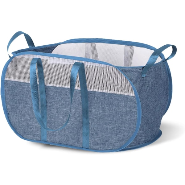 Popup-mesh-vasketøjskurv Stor sammenfoldelig mesh-vasketøjskurv, letvægts-mesh-kurv med håndtag Kurv til snavset tøj (blå)