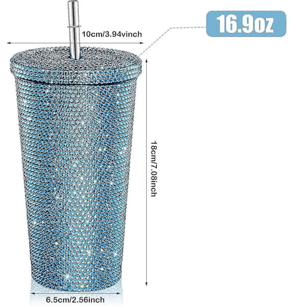 Bling Diamant Tumbler Glitter Vattenflaska Med Lock Blå Blue