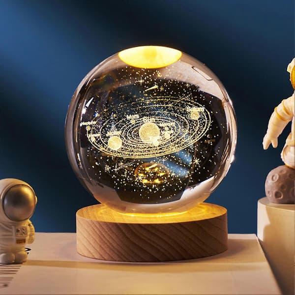 3D Planeter Kristallkula Graverad Miniatyrmodell Nattlampa Hemmakontorsdekor Solar System 6cm
