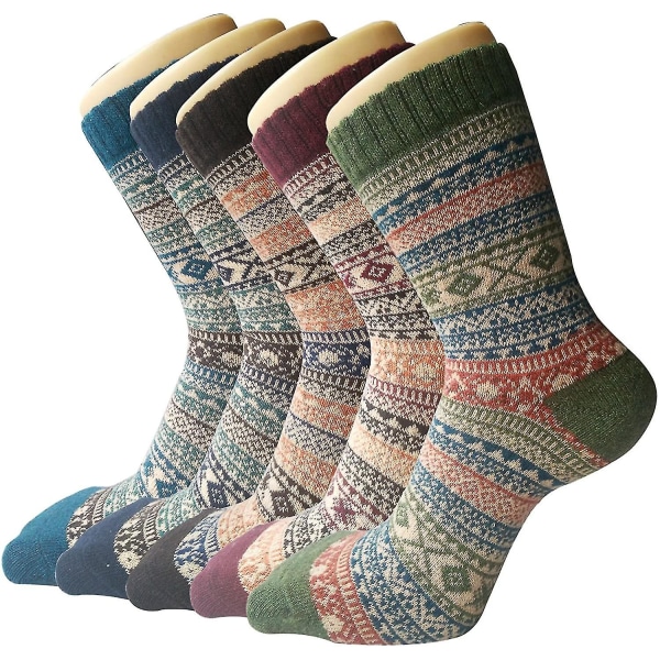 5 pakke ullsokker for damer Varme vintersokker Tykk strikket hytte Cozy Crew Myke sokker Gaver til kvinner