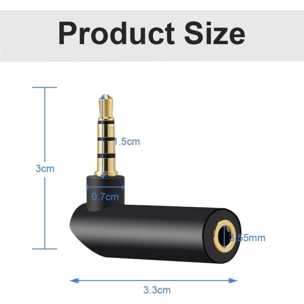 3,5 mm vinkel hann til hunn lydadapter 90 grader høyre vinkel forgylt TRS stereo jack plugg AUX-kontakt kompatibel med hodesett, nettbrett,