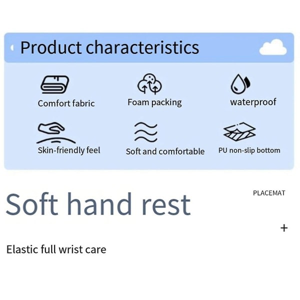 Håndleddstøtte for tastatur, skyformet, ergonomisk, for laptop, kontor, mus, med skinn