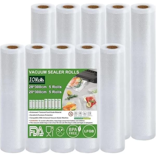 Matvakuumförseglingsrulle, 10 rullar matvakuumförseglingspåse för vakuumförseglare, 5 rullar 20X300Cm[MA246]