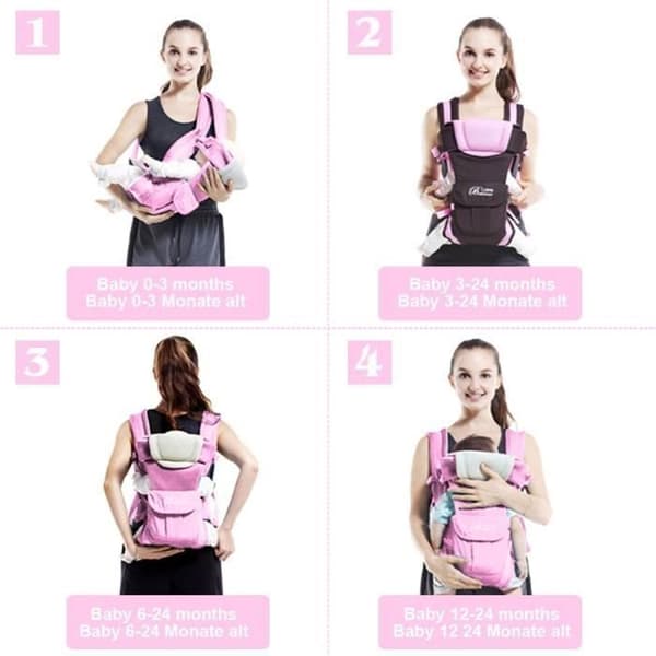 Ergonomisk Bæresele - Pink - 4 Justerbare Positioner - Til Babyer 0-2 År