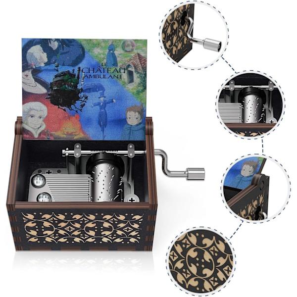 Castle Wood Music Box, Anime Tema Musik Merry Go Round of Life Træ Håndsvinget Musikæsker Nytår Fødselsdag Gave (Sort)