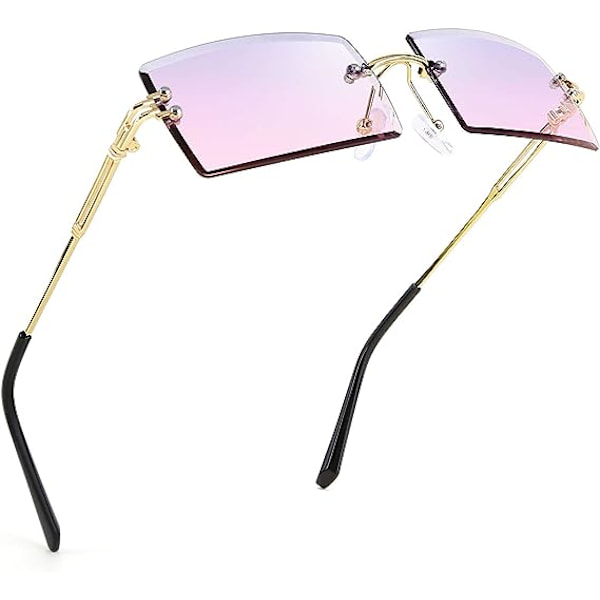 Retro Rimless Solglasögon Rektangulära Rimless Lila Rosa Solglasögon För Kvinnor Män