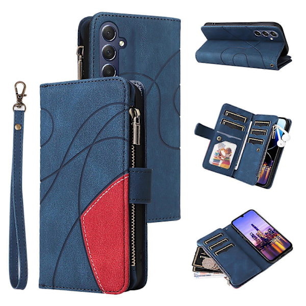 Multi-funktionelt Etui til Samsung Galaxy A16 Etui Lynlås Pung Læder Telefon Cover Stativ Blue
