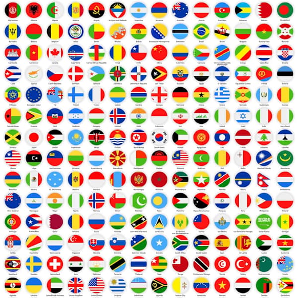 100 stk. kreative trykknapper med flag, verdenskort trykknapper