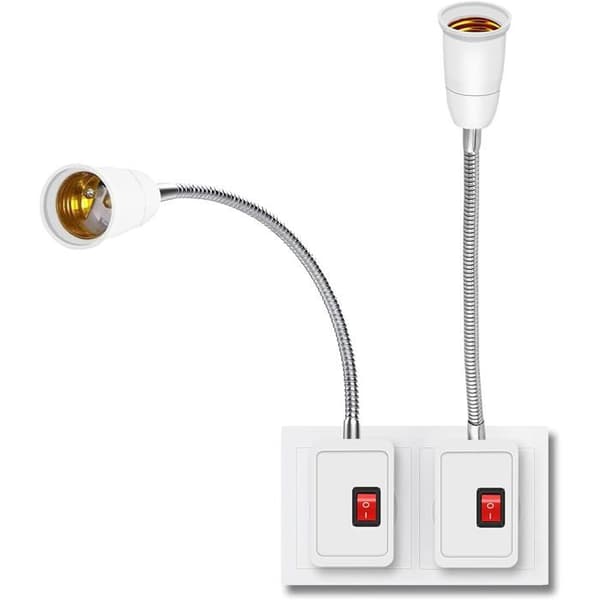 2 stk E27 LED-pæreholder, omformer lampeholder med bryter, E27-sokkel