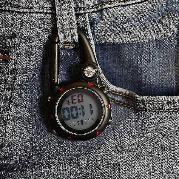 Digital karbinhake klocka sportkrok klocka sjukhuspresent elektronisk lysande multifunktionell utomhusmode (svart)