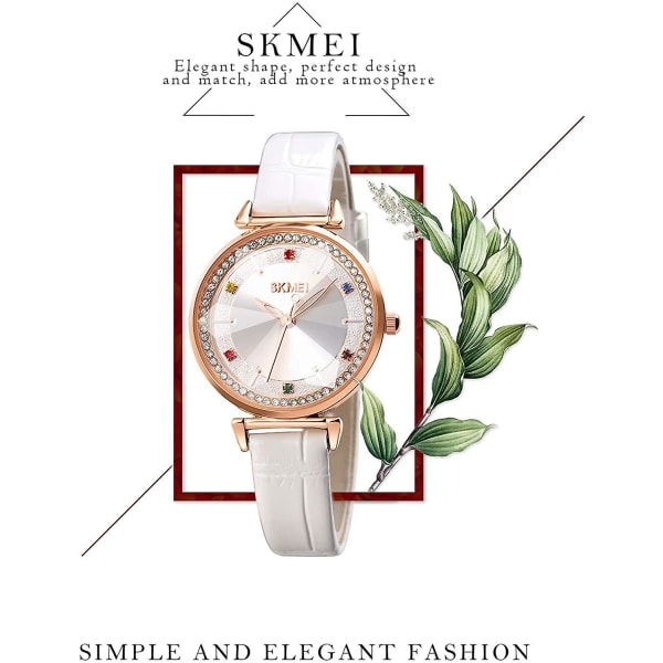 Elegant Kvarts Armbandsur i Läder, Vattentätt white